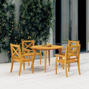 Round Solid Acacia Wood Outdoor Garden Table Sturdy Slatted Top Patio Furniture