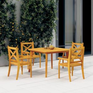 Outdoor Acacia Wood Patio Table Sturdy Slatted Top Diagonal Legs Garden Furniture