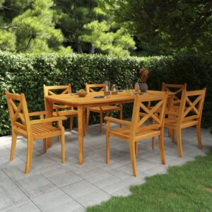 Sturdy Outdoor Acacia Wood Patio Table Slatted Design Weather Resistant