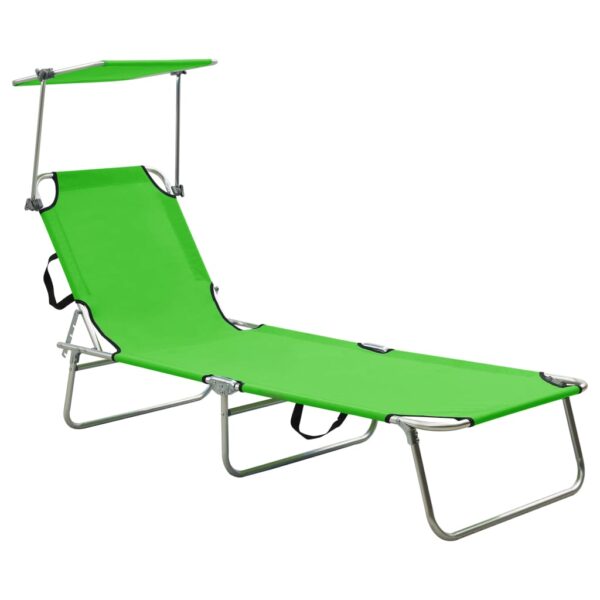 Adjustable Folding Sun Lounger with Canopy Lightweight Portable Green