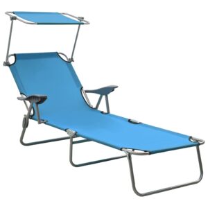 Adjustable Folding Sun Lounger with Canopy Outdoor Patio Beach Poolside Bed