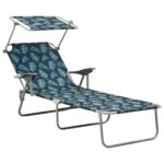 Sun Lounger with Canopy Steel Leaf Print