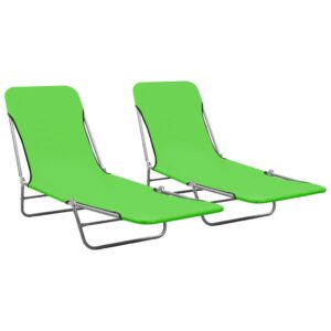 Folding Sun Loungers Set of 2 Adjustable Backrest Weather-Resistant Fabric