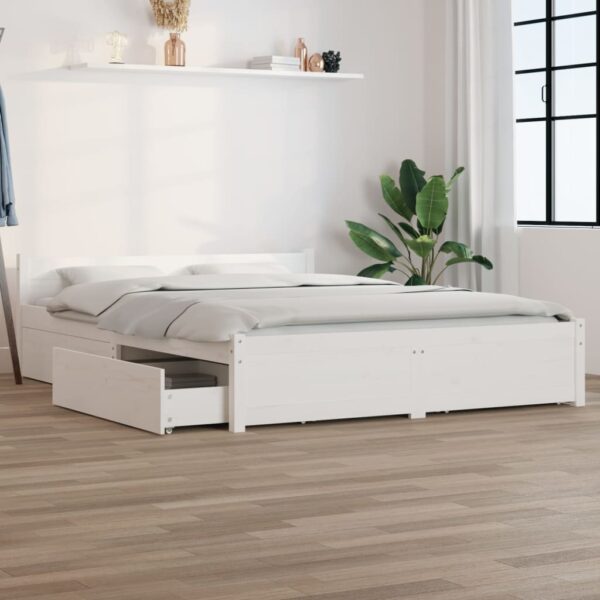 Bed Frame with Drawers White 153x203 cm Queen Size