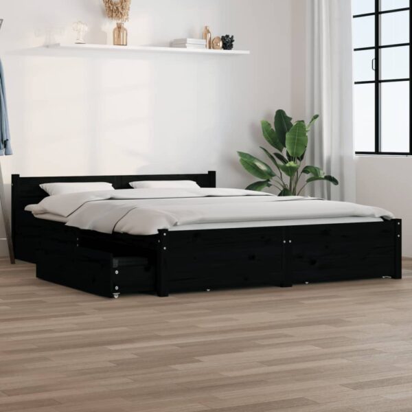 Bed Frame with Drawers Black 153x203 cm Queen Size