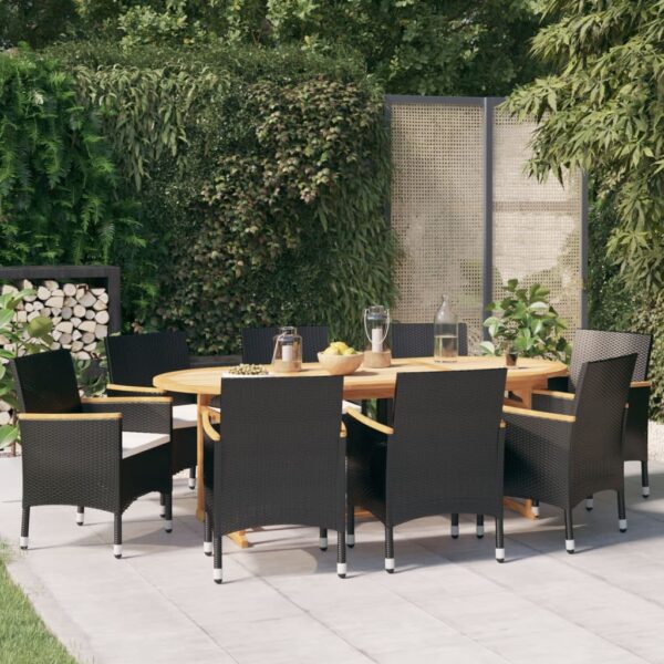 9 Piece Garden Dining Set with Cushions Black