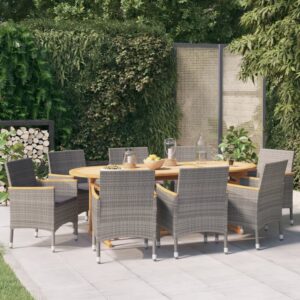 9 Piece Garden Dining Set with Cushions Grey