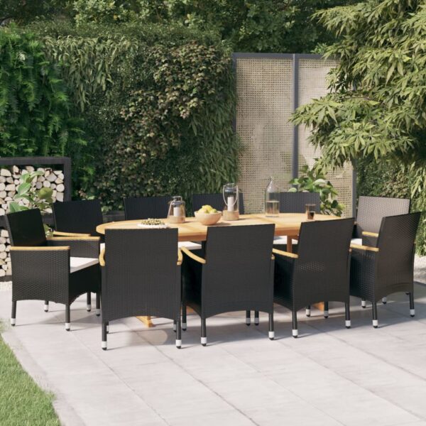 11 Piece Garden Dining Set with Cushions Black