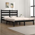 Bed Frame Black Solid Wood Pine 137x187 cm Double Size