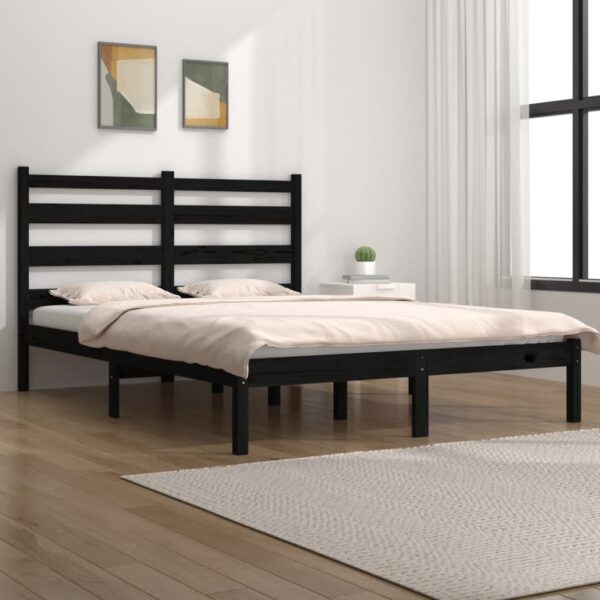 Bed Frame Black Solid Wood Pine 137x187 cm Double Size