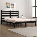 Bed Frame Black Solid Wood Pine 153x203 cm Queen Size