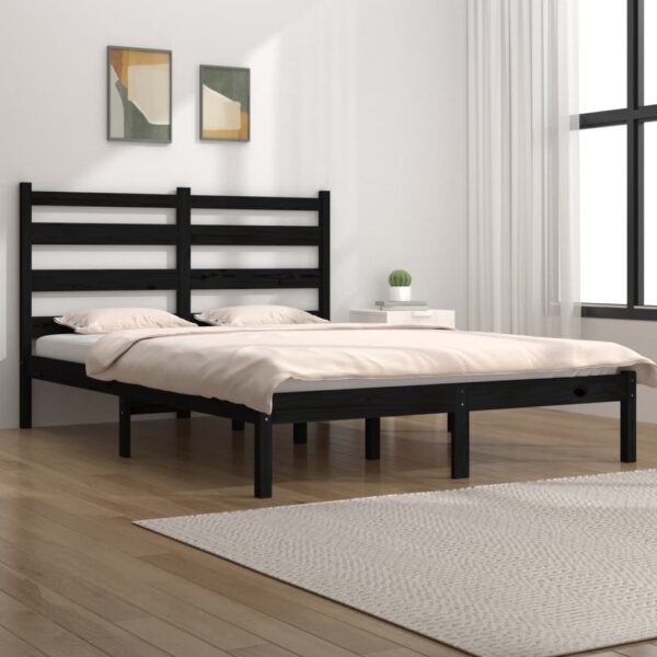 Bed Frame Black Solid Wood Pine 153x203 cm Queen Size