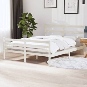 Bed Frame White Solid Wood Pine 137x187 cm Double Size