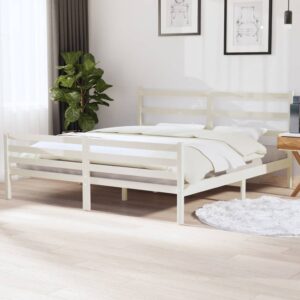 Bed Frame White Solid Wood Pine 183x203 cm King Size