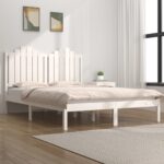 Bed Frame White Solid Wood Pine 153x203 cm Queen Size