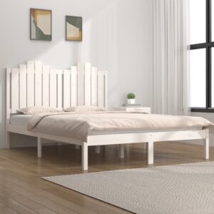 Bed Frame White Solid Wood Pine 153x203 cm Queen Size