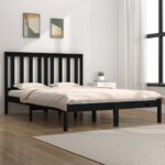 Bed Frame Black Solid Wood Pine 137x187 cm Double Size