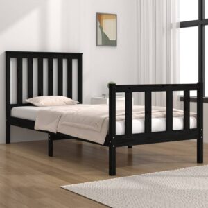 Bed Frame Black Solid Wood Pine 92x187 cm Single Size