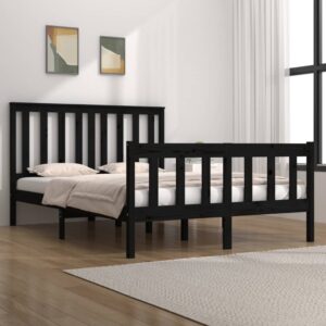 Bed Frame Black Solid Wood Pine 137x187 cm Double Size