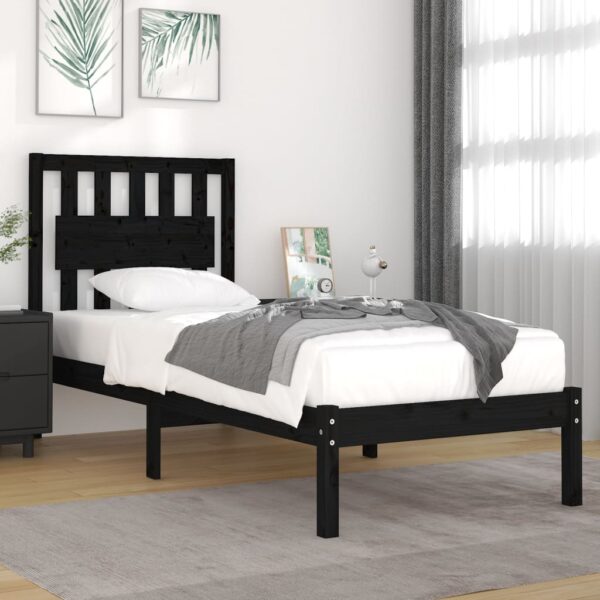 Bed Frame Black Solid Wood Pine 92x187 cm Single Size