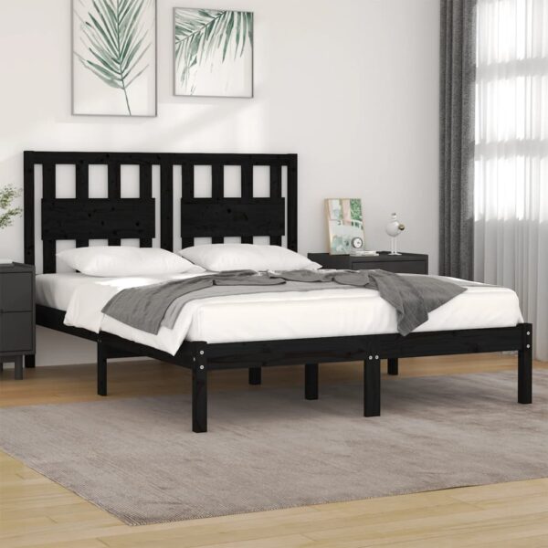 Bed Frame Black Solid Wood Pine 137x187 cm Double Size