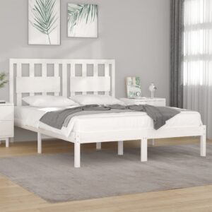 Bed Frame White Solid Wood Pine 153x203 cm Queen Size