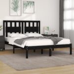 Bed Frame Black Solid Wood Pine 153x203 cm Queen Size