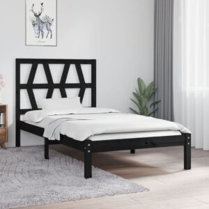 Bed Frame Black Solid Wood Pine 92x187 cm Single Size