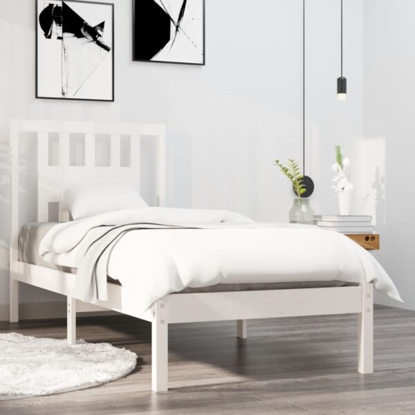 Bed Frame White Solid Wood 92x187 cm Single Size