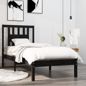 Bed Frame Black Solid Wood 92x187 cm Single Size