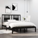 Bed Frame Black Solid Wood 137x187 cm Double Size