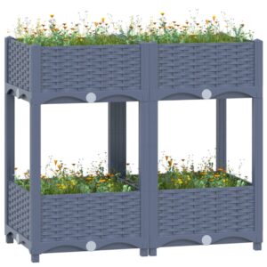 Outdoor Garden Planter Raised Bed Durable Polypropylene Grey with Shelves