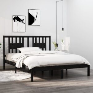 Bed Frame Black Solid Wood 153x203 cm Queen Size