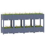 Spacious Grey Garden Planter Raised Bed with Shelves for Outdoor Plant Growth