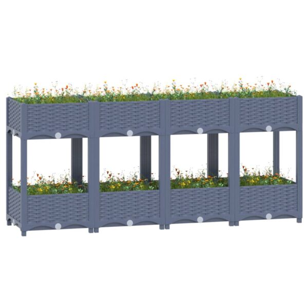 Spacious Grey Garden Planter Raised Bed with Shelves for Outdoor Plant Growth