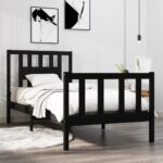 Bed Frame Black Solid Wood 92x187 cm Single Size