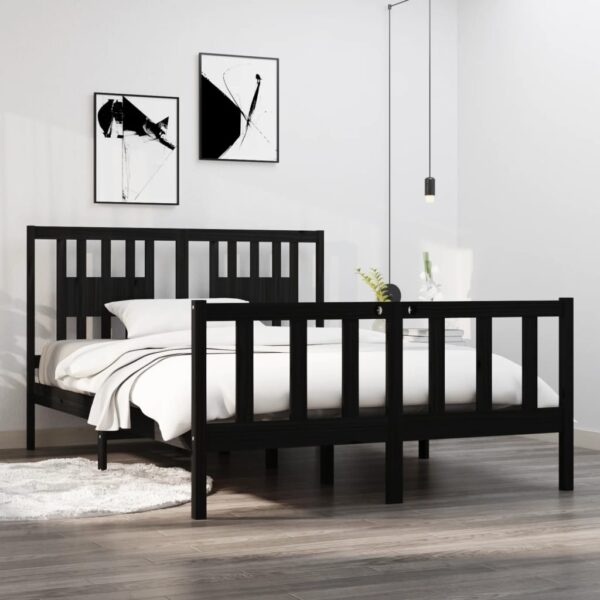 Bed Frame Black Solid Wood 137x187 cm Double Size