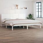 Bed Frame White Solid Wood 183x203 cm King Size