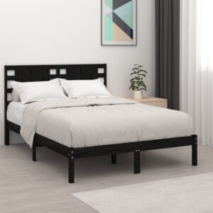 Bed Frame Black Solid Wood 137x187 cm Double Size