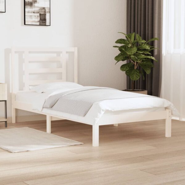 Bed Frame White Solid Wood Pine 92x187 cm Single Size