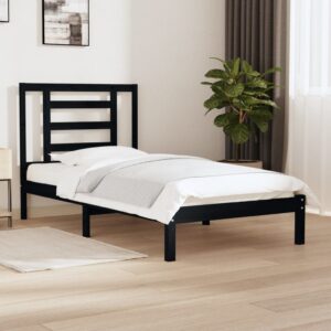 Bed Frame Black Solid Wood Pine 92x187 cm Single Size