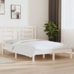 Bed Frame White Solid Wood Pine 137x187 cm Double Size