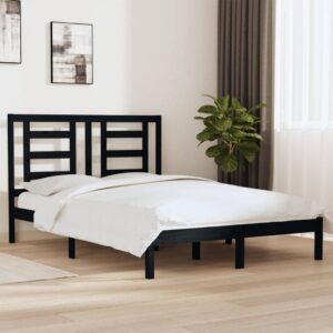 Bed Frame Black Solid Wood Pine 137x187 cm Double Size