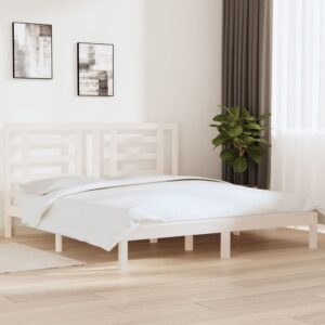 Bed Frame White Solid Wood 183x203 cm King Size