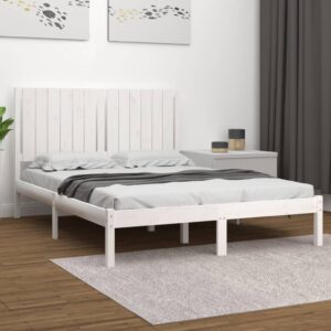 Bed Frame White Solid Wood Pine 137x187 cm Double Size