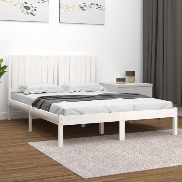 Bed Frame White Solid Wood 153x203 cm Queen Size