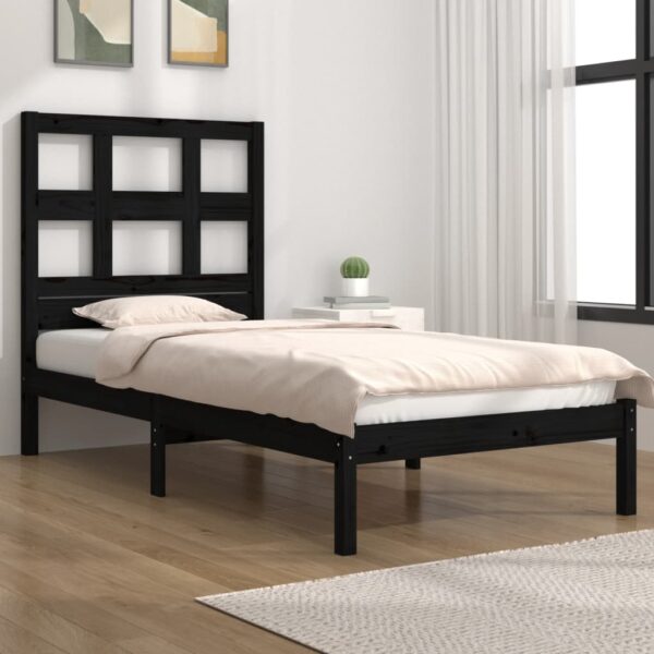 Bed Frame Black Solid Wood Pine 92x187 cm Single Size