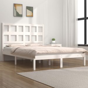 Bed Frame White Solid Wood Pine 153x203 cm Queen Size