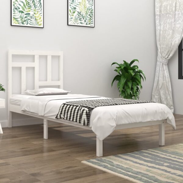 Bed Frame White Solid Wood Pine 92x187 cm Single Size