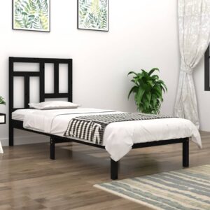 Bed Frame Black Solid Wood Pine 92x187 cm Single Size